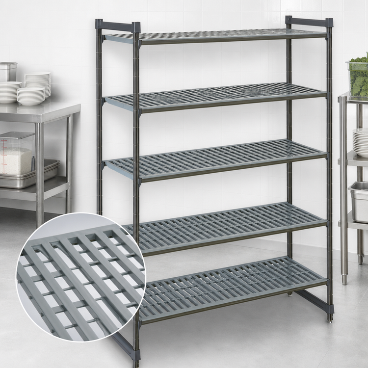 Product image #3 for Cambro Camshelving Basics Plus 5-Tier Stationary Vented Polymer Shelving Starter Unit, 60W x 18D x 64H, Brushed Graphite