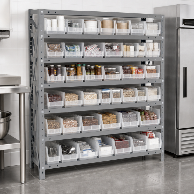 Product image #3 for Quantum Heavy-Duty Stationary Wire Shelving Unit with 7 Shelves and 48 Clear Bins, 36 x 18 x 39 Inches