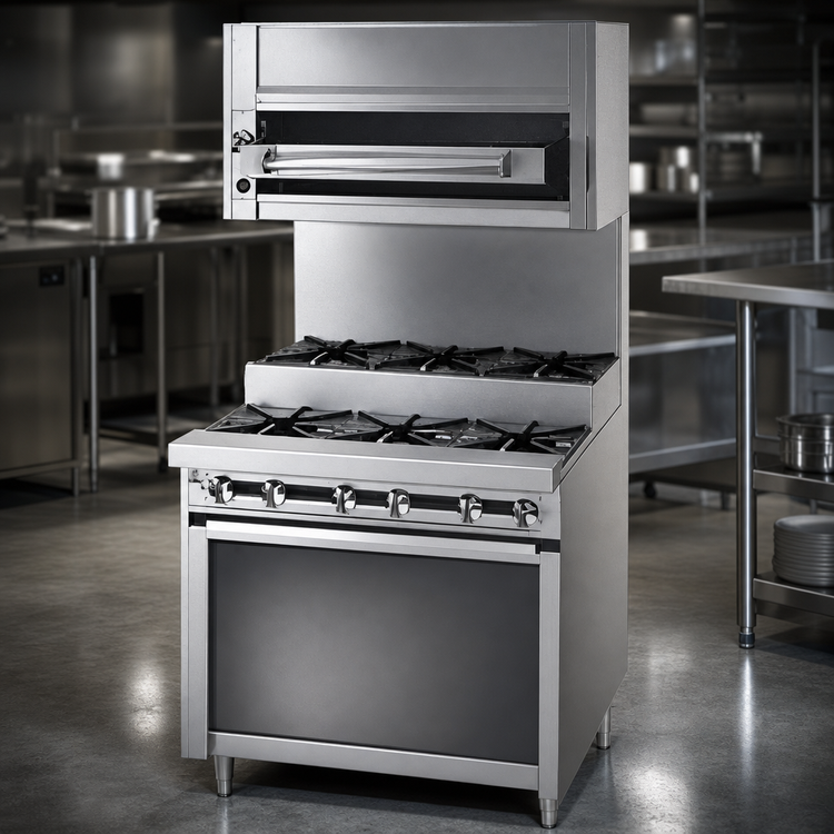 Product image #3 for Jade Titan JTRHE-3-3 36" Heavy Duty Gas Step-Up Range with 6 Open Burners and Cabinet Base