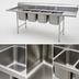 Thumbnail image #3 for Eagle Group 414 Series Coved-Corner Four-Compartment Stainless Steel Sink with Dual 24-Inch Drainboards, 128 Inches Wide
