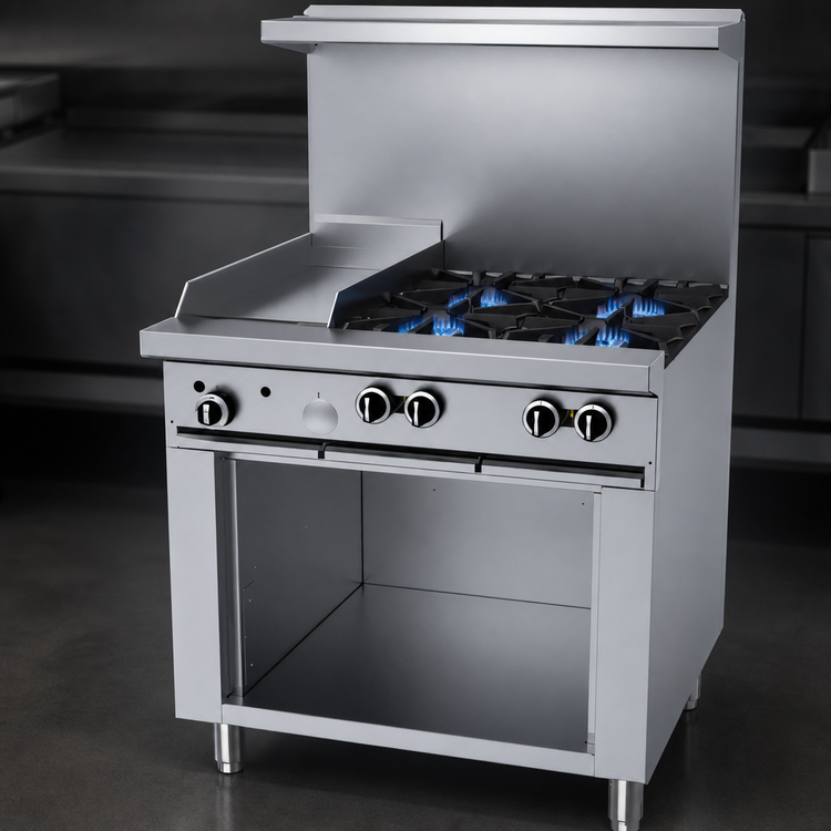Product image #3 for Garland G Starfire Pro G36-4G12S 36-Inch Gas Restaurant Range with 4 Open Burners, 12-Inch Griddle, and Storage Base