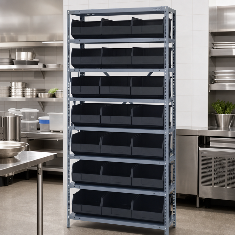 Product image #3 for Quantum Heavy Duty Stationary Wire Shelving Unit, 36 x 12 x 75 Inch, with 8 Shelves and 21 Bins