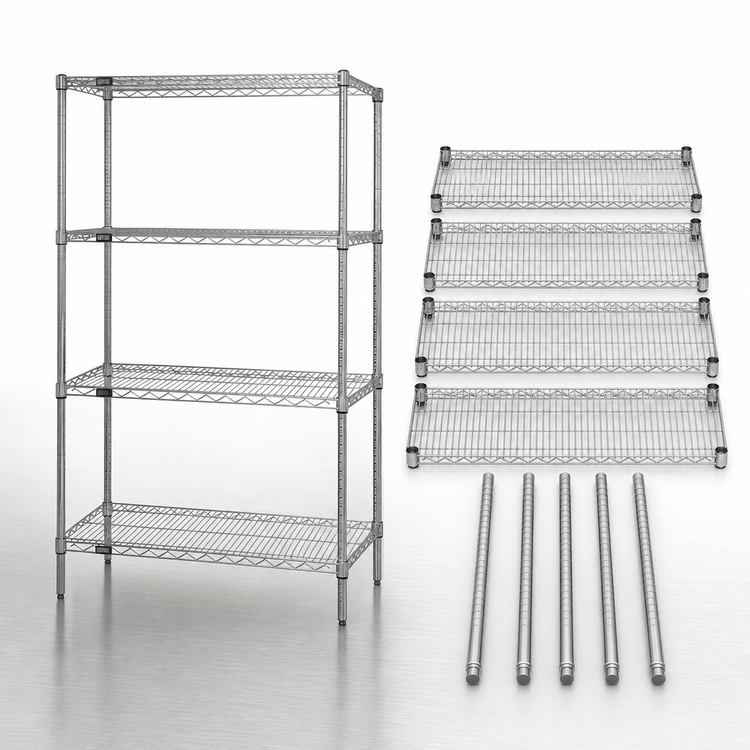 Product image #3 for Quantum 54 Inch W x 21 Inch D x 86 Inch H 4-Shelf Wire Shelving Starter Kit, 304 Stainless Steel