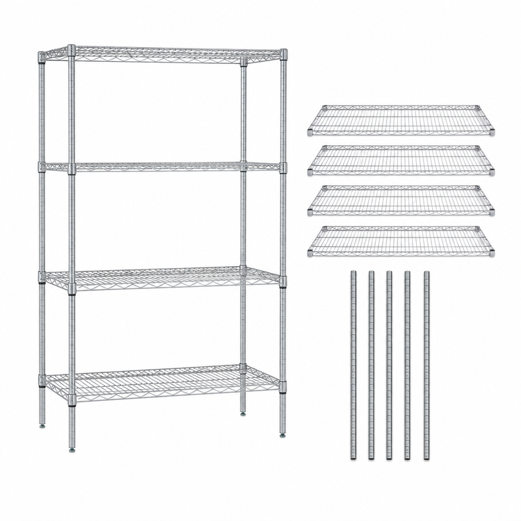 Product image #3 for Quantum Chrome Stationary Wire Shelving Starter Kit, 48 x 18 x 63 Inches, 4-Shelf