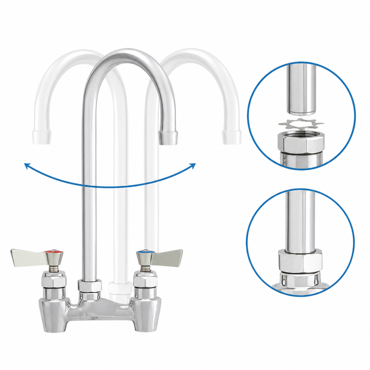 Product image #3 for Fisher 4" Center Backsplash Mount Stainless Steel Faucet with 6" Swivel/Rigid Gooseneck Spout and Lever Handles