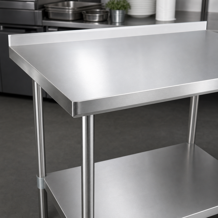 Product image #3 for BK Resources 60" x 24" 18-Gauge 430 Stainless Steel Work Table with 1-1/2" Rear Riser and Undershelf