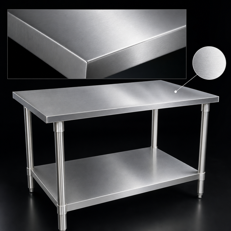 Product image #3 for John Boos Stallion 108-Inch x 24-Inch 14-Gauge 300 Series Stainless Steel Top Work Table with Galvanized Base and Undershelf
