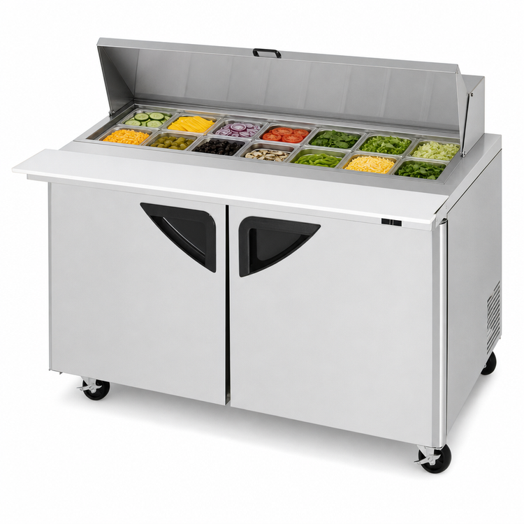Product image #4 for Turbo Air Super Deluxe 60-1/4-Inch 2-Section Mega Top Sandwich/Salad Prep Table with Slide-Back Lid, Left Workstation