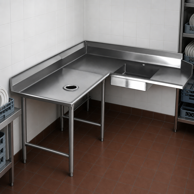 Product image #3 for Eagle Group Corner Soiled Dishtable, 120-Inch Machine-to-Corner x 60-Inch Corner-to-End, Left-to-Right Operation, 16-Gauge 304 Stainless Steel