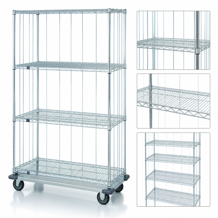 Product image #3 for Mobile Enclosure Wire Shelving Cart, 48W x 18D x 70H, Chrome Plated