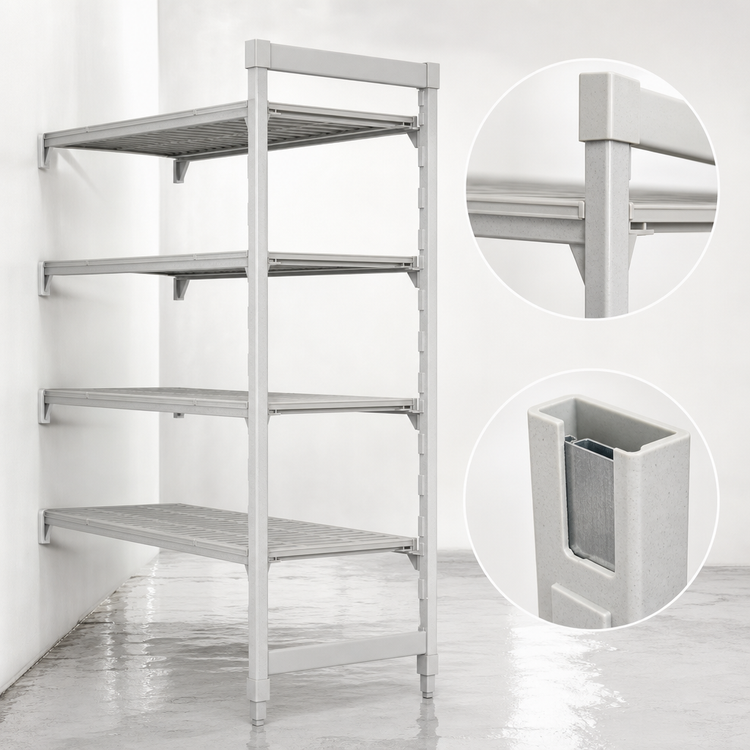 Product image #4 for Cambro Camshelving® Premium 5-Shelf Vented Add-On Unit — 24" D x 72" L x 72" H (Speckled Gray)