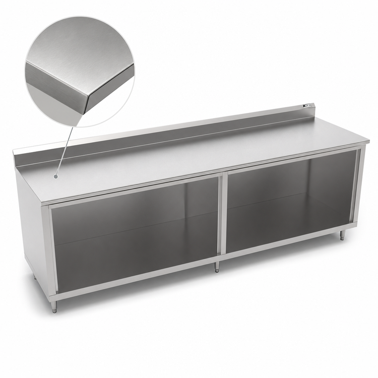 Product image #3 for John Boos 96-Inch x 36-Inch Open Front Cabinet Base Work Table with Stainless Steel Top and 5-Inch Backsplash