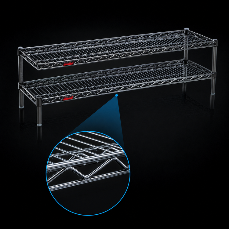 Product image #3 for QuadTruss Front Case Merchandise Cantilevered Wire Shelving Unit, 2-Tier, 54W x 14D x 14H, Chrome