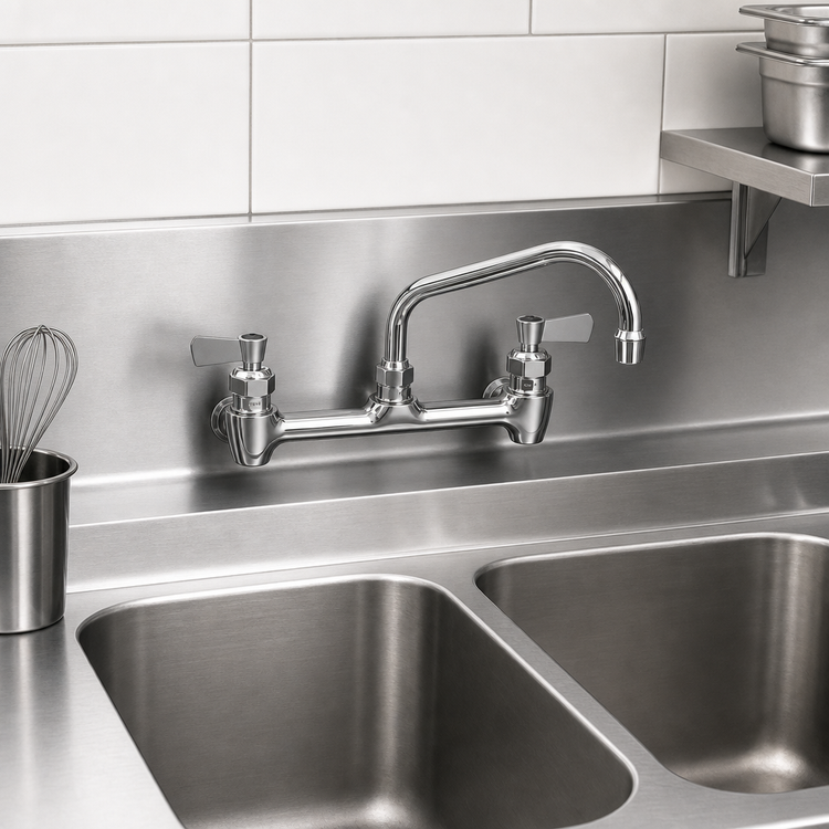 Product image #3 for Fisher Stainless Steel 8-Inch Center Backsplash Faucet with 12-Inch Swing Spout and Lever Handles