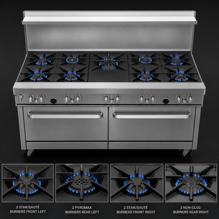 Product image #3 for Southbend Ultimate 60-Inch Gas Restaurant Range with 9 Open Burners, Standard Oven, and Cabinet Base