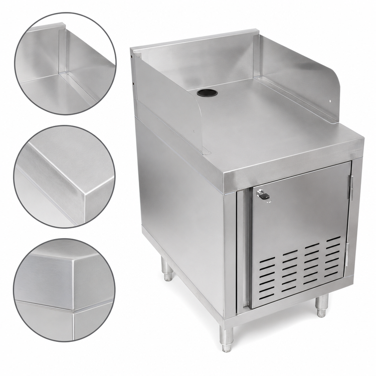 Product image #3 for Underbar Point-of-Service Cabinet, 18 x 24 x 32-1/2 Inch, 6 Inch Backsplash, Right-Hinged Vented Door, Stainless Steel