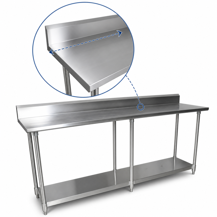 Product image #3 for BK Resources 84-Inch x 24-Inch Commercial Stainless Steel Work Table with 5-Inch Backsplash and Adjustable Undershelf