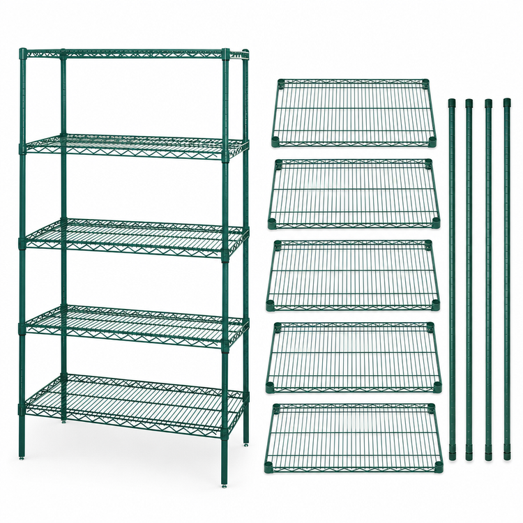 Product image #3 for Quantum 5-Shelf Wire Shelving Starter Kit, 48-Inch W x 36-Inch D x 86-Inch H, Green Epoxy Finish
