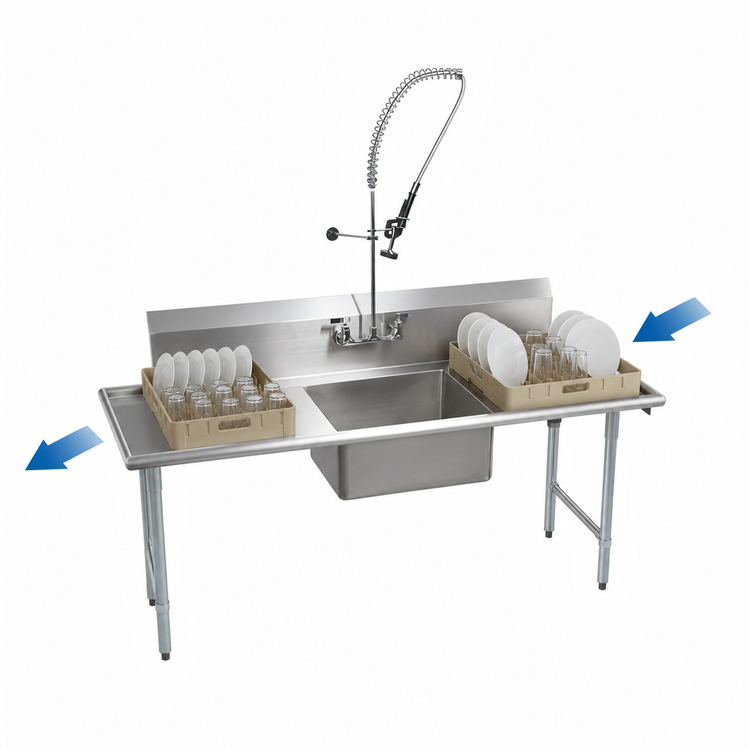 Product image #3 for 48-Inch Straight Soiled Dishtable with 20 x 20 x 8 Pre-Rinse Sink, Right-to-Left, Galvanized Legs