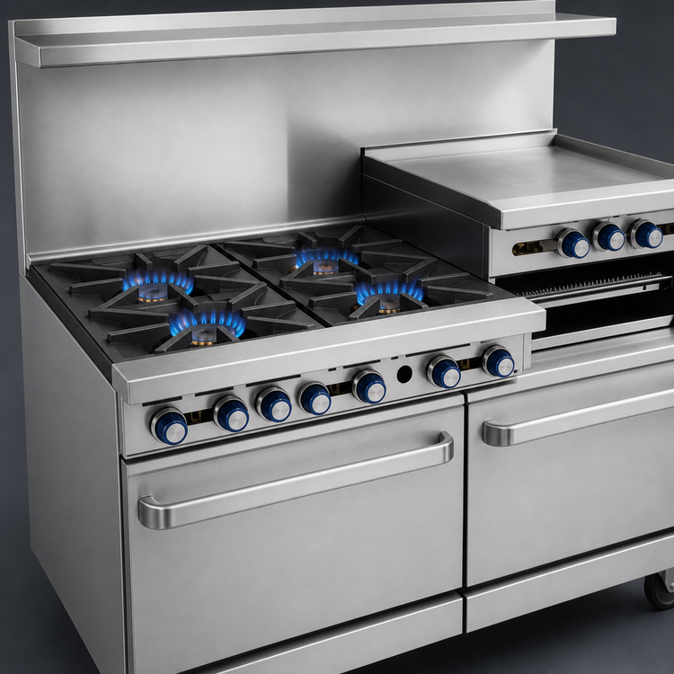 Product image #3 for Imperial Pro Series 60-Inch Gas Restaurant Range with 4 Open Burners, 36-Inch Griddle, and 2 Standard Ovens