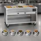 Thumbnail image #3 for Delfield E-Chef EHEI74C Mobile Electric Hot Food Table, 74-Inch, 5-Well, Open Shelf Base