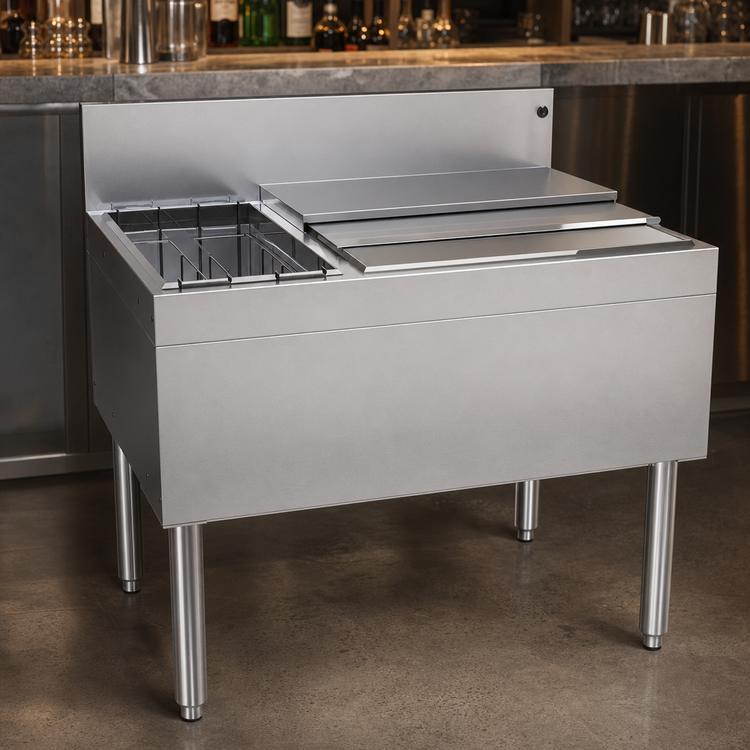 Product image #3 for Glastender Underbar Combo Ice Bin/Cocktail Unit, 36 Inch Wide x 24 Inch Deep, Left Bottle Well, 10-Circuit Cold Plate