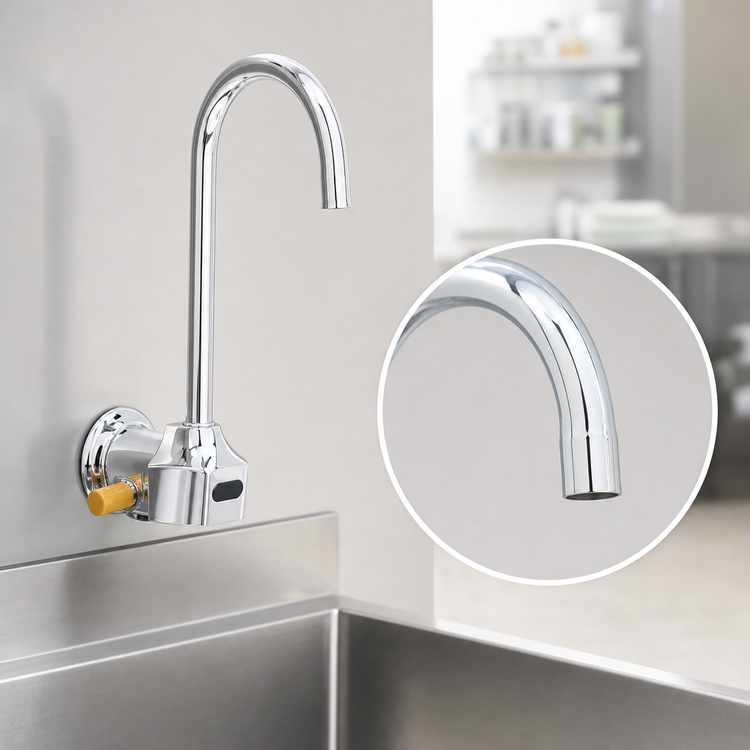Product image #3 for T&S ChekPoint Wall-Mount Touchless Electronic Gooseneck Faucet with Mixing Valve, 1.0 GPM