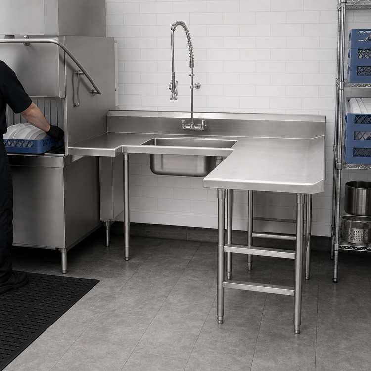 Product image #3 for Advance Tabco DTS-U30-96R Right-Hand U-Shaped Soiled Dish Table with Landing and Pre-Rinse Sink