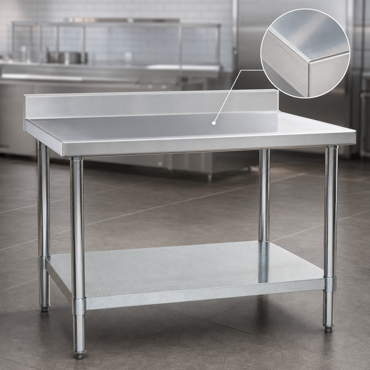 Product image #3 for Spec-Master Marine Series 84-Inch W x 36-Inch D Stainless Steel Work Table with 4-1/2-Inch Backsplash and Galvanized Undershelf