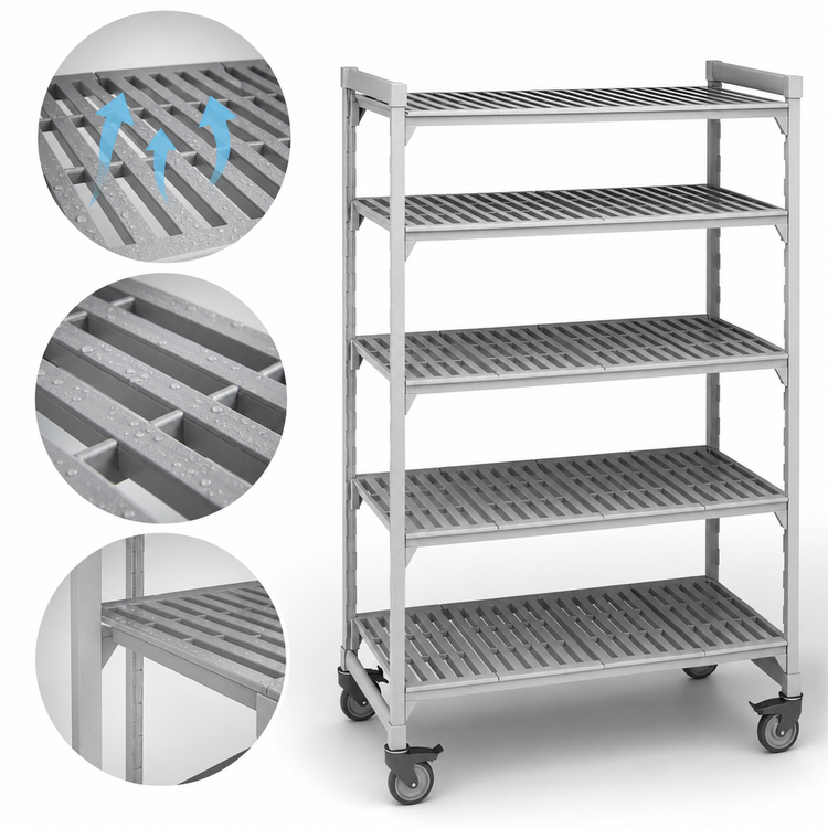 Product image #4 for Cambro Camshelving Premium 5-Shelf Vented Mobile Starter Unit, 24-Inch Deep x 42-Inch Long x 75-1/4-Inch High, Speckled Gray