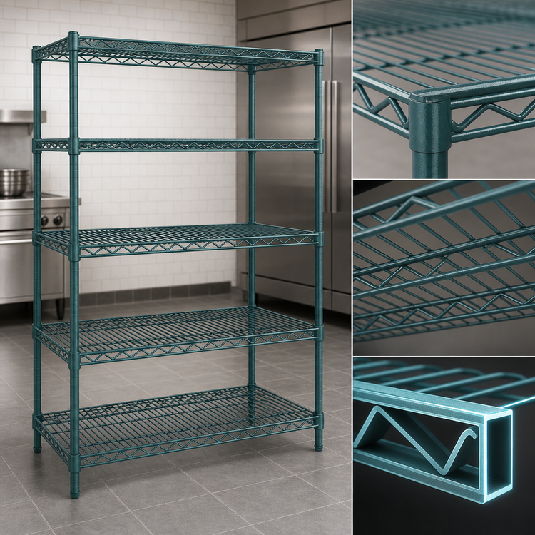 Product image #3 for EagleGard 5-Tier Add-On Wire Shelving Unit, 36 x 24 x 74 Inches, Blue-Green Hybrid Epoxy Finish