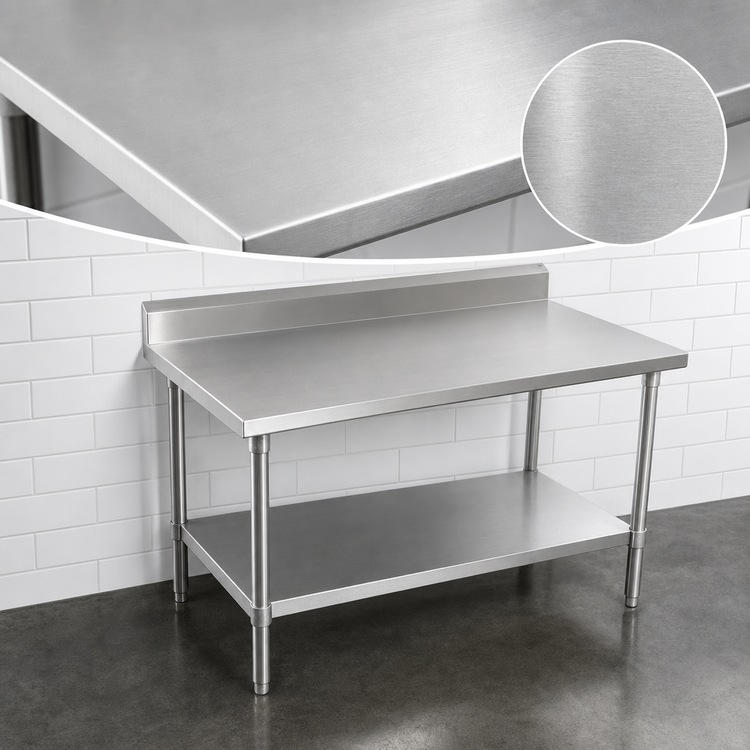 Product image #3 for John Boos Stallion 48" x 24" Stainless Steel Top Work Table with 5" Backsplash and Galvanized Base