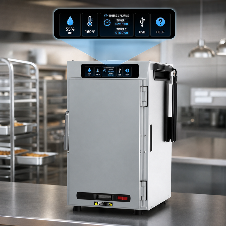 Product image #4 for Metro HotBlox™ Narrow 8-Pan Pass-Thru Hot Food Holding Cabinet, Digital Touchscreen, Solid Front/Clear Rear Doors, Countertop/Stacking