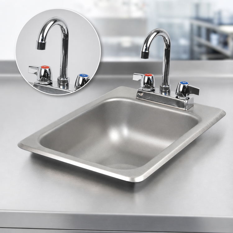 Product image #3 for BK Resources One-Compartment Drop-In Sink with Lead-Free Faucet and Basket Drain, 10 x 14 Inch Bowl