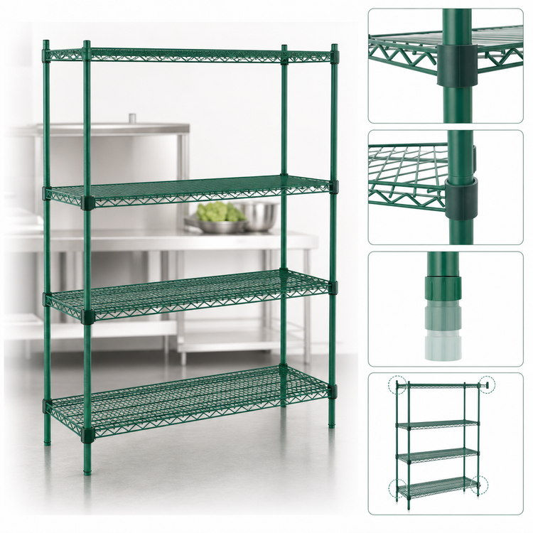 Product image #3 for Eagle Valu-Gard Quad-Adjust 4-Tier Stationary Wire Shelving Starter Unit, 36 x 24 x 74 Inches, Green Epoxy