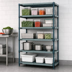 Thumbnail image #3 for Quantum WR74-1442WPM-5 5-Tier Stationary Wire Plastic Mat Shelving Unit, 42W x 14D x 74H, Green Epoxy-Coated