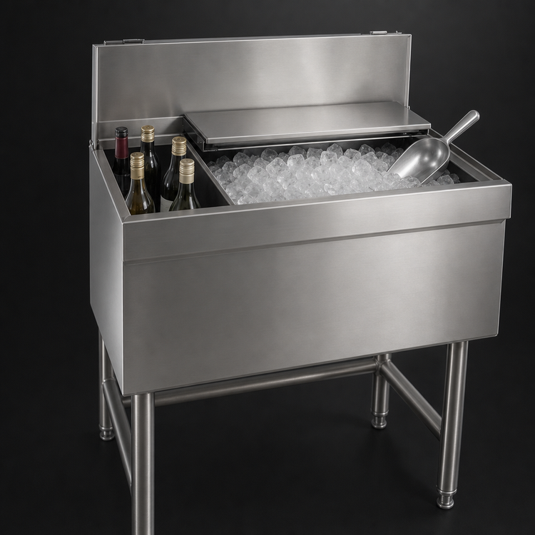 Product image #3 for Eagle Group Spec-Bar 30 Inch Wide Combo Ice Bin/Bottle Unit with Left 6-Bottle Compartment
