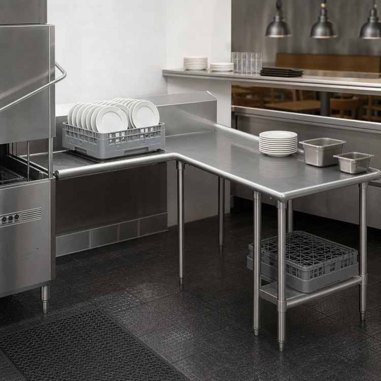Product image #3 for John Boos Pro-Bowl Island L-Shaped Clean Dishtable, 60" Machine-to-Corner x 60" Corner-to-End, Left-to-Right Operation