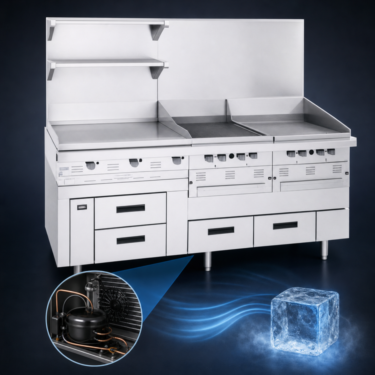 Product image #3 for Garland Arctic Fire 68-Inch Two-Section Refrigerator Base with 4 Self-Closing Drawers