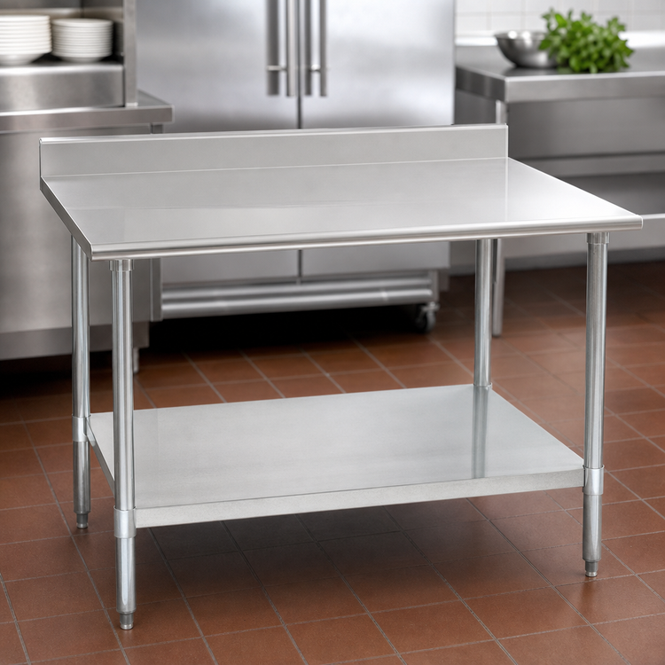 Product image #3 for Eagle Group Budget Series 84-Inch x 30-Inch Work Table with 4-1/2-Inch Backsplash, 430 Stainless Steel Top, and Undershelf