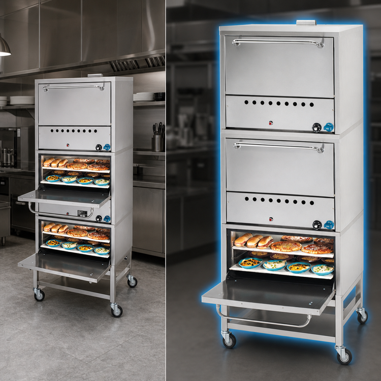 Product image #3 for Comstock-Castle 2PO19 Double-Stack Gas Pizza Oven on Leg Frame with 4 Hearth Decks