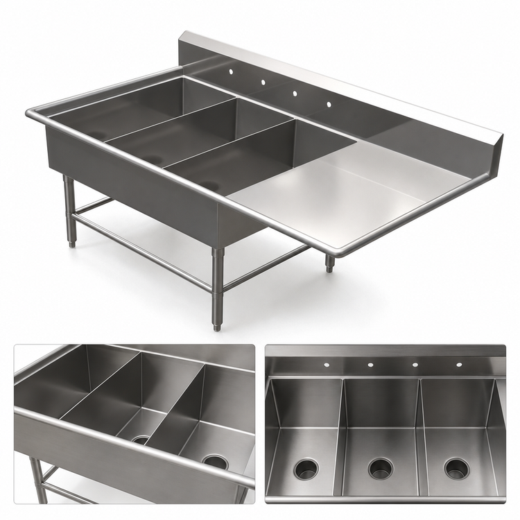 Product image #3 for John Boos Pro-Bowl 3-Compartment Platter Sink with Right-Hand Drainboard