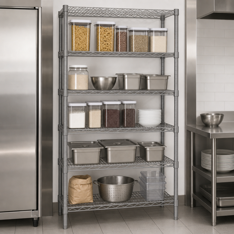 Product image #3 for Valu-Master 5-Tier Wire Starter Shelving Unit, 42W x 18D x 86H Inches, Pewter Gray Epoxy