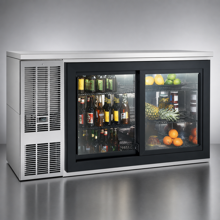 Product image #4 for Perlick 60-Inch Two-Section Sliding Glass Door Refrigerated Back Bar Cabinet with Side-Mount Refrigeration