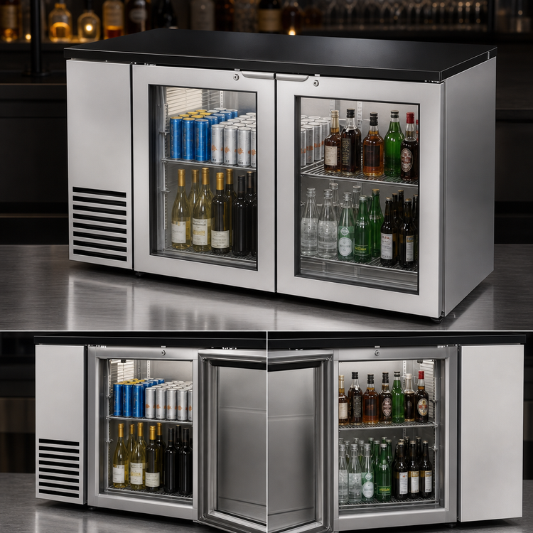 Product image #3 for True 60-1/8 Inch Two-Section Self-Contained Back Bar Cooler with 2 Glass Doors