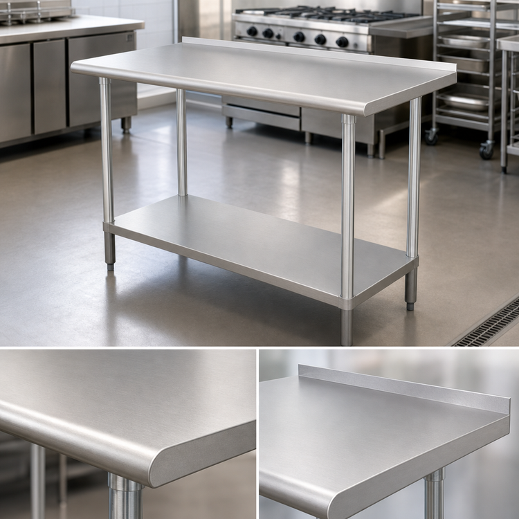 Product image #3 for Advance Tabco Special Value Series Heavy-Duty Stainless Steel Work Table, 72"W x 36"D, 1-1/2" Rear Backsplash