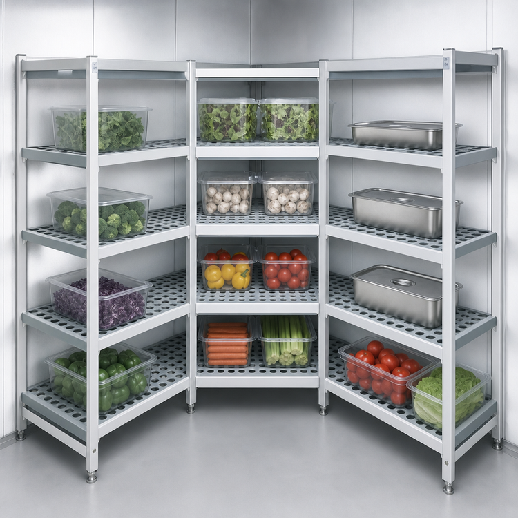Product image #3 for Fermostock 4-Tier Perforated Corner Expansion Polymer Shelving Unit, 83" H x 38" W x 18" D