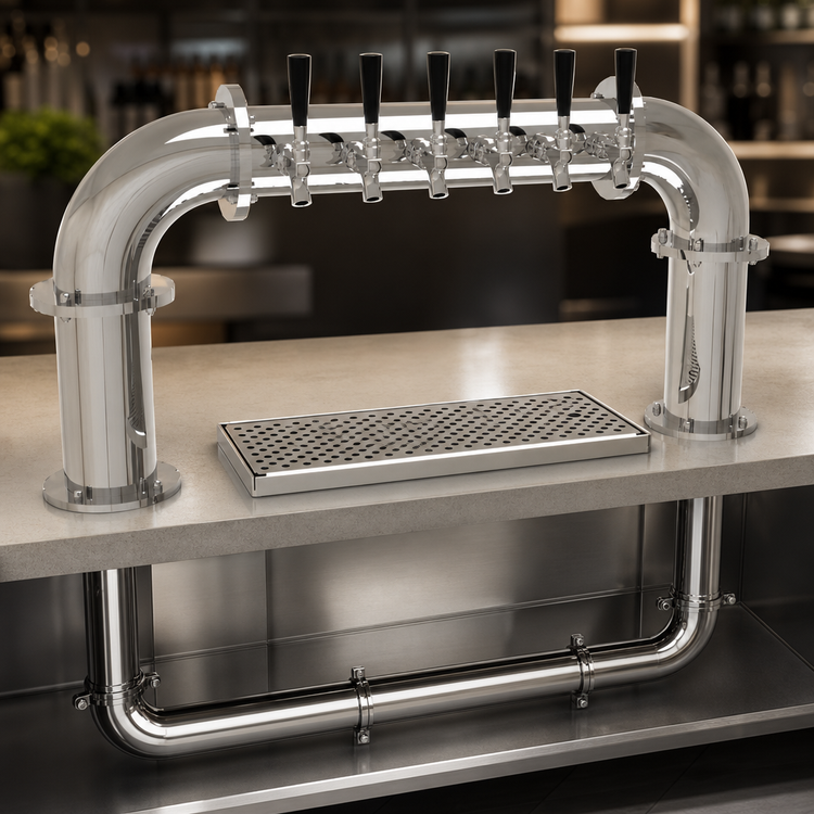 Product image #3 for Glastender Countertop Pipe Pass-Thru Draft Dispensing Tower, 6 Faucets, Air-Cooled, Mirror Finish