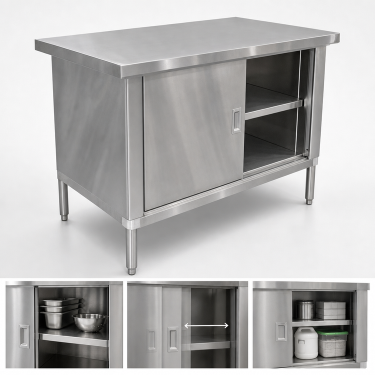 Product image #3 for Omcan USA 72-Inch Enclosed Stainless Steel Work Table with Sliding Doors