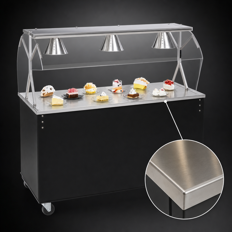 Product image #3 for Vollrath 2-Series Affordable Portable 60-Inch Mobile Utility Station with Illuminated Buffet Breath Guard and Open Storage Base